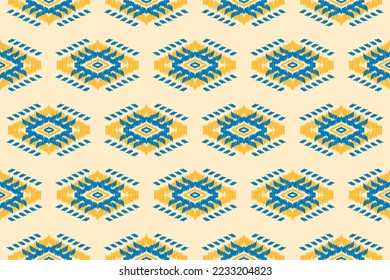 Ethnic ikat seamless pattern in tribal. Aztec geometric ethnic ornament print. Ikat pattern style. Design for background, wallpaper, illustration, fabric, clothing, carpet, textile, batik, embroidery.