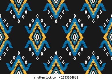 Ethnische Ikat nahtlose Muster in Stämmen. Amerikanischer, mexikanischer Stil. Aztekischer geometrischer Zierdruck. Design für Hintergrund, Tapete, Illustration, Stoff, Kleidung, Teppich, Textilien, Batik, Stickereien.