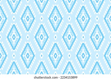 Ethnic ikat seamless pattern in tribal. Geometric ethnic blue ornament print. Ikat pattern style. Design for background, wallpaper, illustration, fabric, clothing, carpet, textile, batik, embroidery.