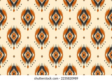 Patrón de ikat étnico sin fisuras en las tribus. Huella de ornamento étnico geométrico azteca. Estilo de patrón de Ikat. Diseño para fondo, papel pintado, ilustración, tela, ropa, alfombra, textil, batik, bordado.