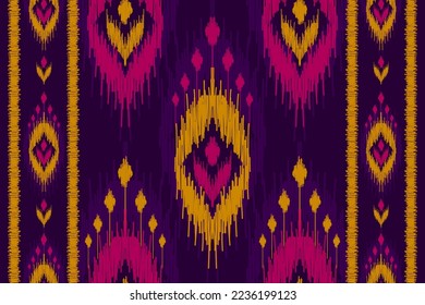 Patrón de ikat étnico sin fisuras en las tribus. Huella de ornamento étnico geométrico azteca. Estilo de patrón de Ikat. Diseño para fondo, papel pintado, ilustración, tela, ropa, alfombra, textil, batik, bordado.