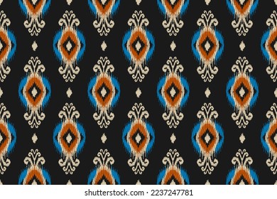 Ethnic ikat seamless pattern in tribal. Aztec geometric ethnic ornament print. Ikat pattern style. Design for background, wallpaper, illustration, fabric, clothing, carpet, textile, batik, embroidery.