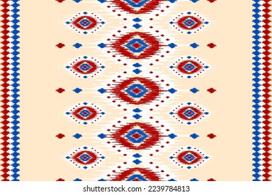 Patrón de ikat étnico sin fisuras en las tribus. Huella de ornamento étnico geométrico azteca. Estilo de patrón de Ikat. Diseño para fondo, papel pintado, ilustración, tela, ropa, alfombra, textil, batik, bordado.