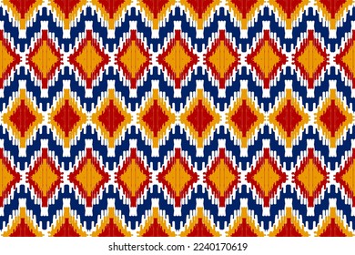 Ethnic ikat seamless pattern in tribal. Aztec geometric ethnic ornament print. Ikat pattern style. Design for background, wallpaper, illustration, fabric, clothing, carpet, textile, batik, embroidery.