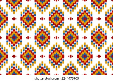 Ethnic ikat seamless pattern in tribal. Aztec geometric ethnic ornament print. Ikat pattern style. Design for background, wallpaper, illustration, fabric, clothing, carpet, textile, batik, embroidery.