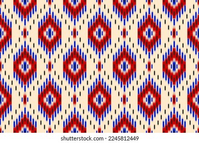 Patrón de ikat étnico sin fisuras en las tribus. Huella de ornamento étnico geométrico azteca. Estilo de patrón de Ikat. Diseño para fondo, papel pintado, ilustración, tela, ropa, alfombra, textil, batik, bordado.