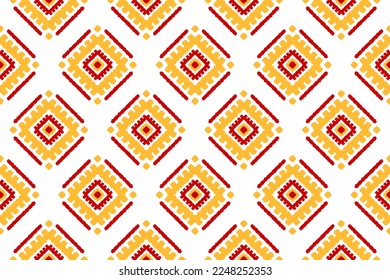 Patrón de ikat étnico sin fisuras en las tribus. Huella de ornamento étnico geométrico azteca. Estilo de patrón de Ikat. Diseño para fondo, papel pintado, ilustración, tela, ropa, alfombra, textil, batik, bordado.