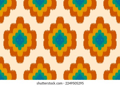 Patrón de ikat étnico sin fisuras en las tribus. Huella de ornamento étnico geométrico azteca. Estilo de patrón de Ikat. Diseño para fondo, papel pintado, ilustración, tela, ropa, alfombra, textil, batik, bordado.