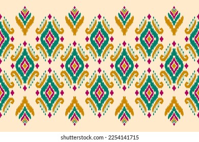 Ethnic ikat seamless pattern in tribal. American, Mexican style. Aztec geometric ornament print. Design for background, wallpaper, illustration, fabric, clothing, carpet, textile, batik, embroidery.