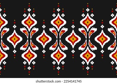 Patrón de ikat étnico sin fisuras en las tribus. de estilo americano y mexicano. Impresión de ornamento geométrico azteca. Diseño para fondo, papel pintado, ilustración, tela, ropa, alfombra, textil, batik, bordado.