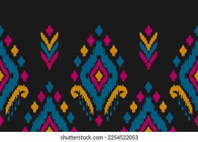Ethnic ikat seamless pattern in tribal. Aztec geometric ethnic ornament print. Ikat pattern style. Design for background, wallpaper, illustration, fabric, clothing, carpet, textile, batik, embroidery.