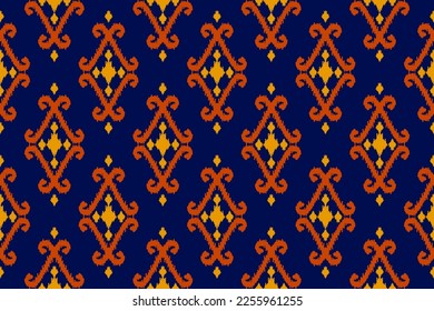 Patrón de ikat étnico sin fisuras en las tribus. Huella de ornamento étnico geométrico azteca. Estilo de patrón de Ikat. Diseño para fondo, papel pintado, ilustración, tela, ropa, alfombra, textil, batik, bordado.