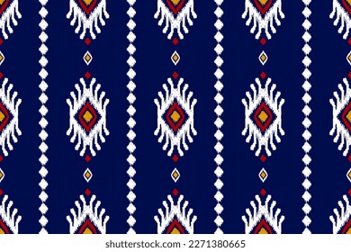 Patrón de ikat étnico sin fisuras en las tribus. de estilo americano y mexicano. Impresión de ornamento geométrico azteca. Diseño para fondo, papel pintado, ilustración, tela, ropa, alfombra, textil, batik, bordado.