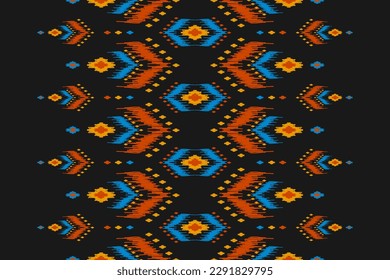 Ethnic ikat seamless pattern in tribal. Aztec geometric ethnic ornament print. Ikat pattern style. Design for background, wallpaper, illustration, fabric, clothing, carpet, textile, batik, embroidery.