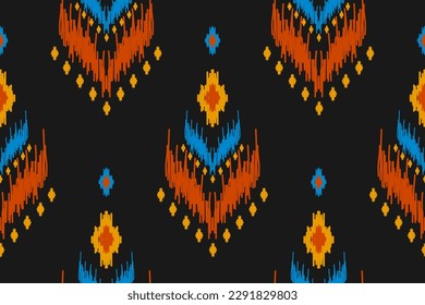 Ethnic ikat seamless pattern in tribal. American, Mexican style. Aztec geometric ornament print. Design for background, wallpaper, illustration, fabric, clothing, carpet, textile, batik, embroidery.