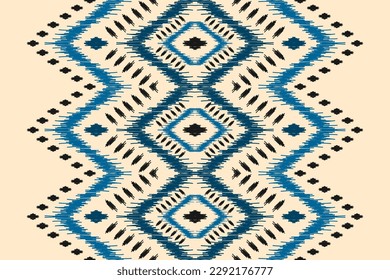 Patrón de ikat étnico sin fisuras en las tribus. Huella de ornamento étnico geométrico azteca. Estilo de patrón de Ikat. Diseño para fondo, papel pintado, ilustración, tela, ropa, alfombra, textil, batik, bordado.