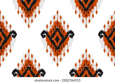 Patrón de ikat étnico sin fisuras en las tribus. de estilo americano y mexicano. Impresión de ornamento geométrico azteca. Diseño para fondo, papel pintado, ilustración, tela, ropa, alfombra, textil, batik, bordado.