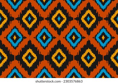 Patrón de ikat étnico sin fisuras en las tribus. Huella de ornamento étnico geométrico azteca. Estilo de patrón de Ikat. Diseño para fondo, papel pintado, ilustración, tela, ropa, alfombra, textil, batik, bordado.