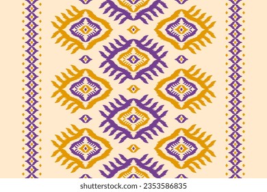 Patrón de ikat étnico sin fisuras en las tribus. de estilo americano y mexicano. Impresión de ornamento geométrico azteca. Diseño para fondo, papel pintado, ilustración, tela, ropa, alfombra, textil, batik, bordado.