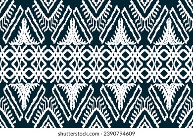 Ethnische Ikat nahtlose Muster in Stämmen. Aztekische geometrische Ornamentik. Ikat-Muster-Stil. Design für Hintergrund, Tapete, Illustration, Stoff, Kleidung, Teppich, Textilien, Batik, Stickereien.