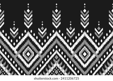 Ethnische Ikat nahtlose Muster in Stämmen. Amerikanischer, mexikanischer Stil. Aztekischer geometrischer Zierdruck. Design für Hintergrund, Tapete, Illustration, Stoff, Kleidung, Teppich, Textilien, Batik, Stickereien.