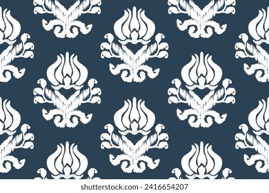 Ethnic ikat seamless pattern in tribal. Aztec geometric ethnic ornament print. Ikat pattern style. Design for background, wallpaper, illustration, fabric, clothing, carpet, textile, batik, embroidery.