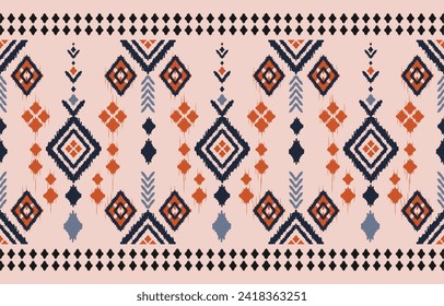 Ethnic ikat seamless pattern in tribal. Aztec geometric ethnic ornament print. Ikat pattern style. Design for background, wallpaper, illustration, fabric, clothing, carpet, textile, batik, embroidery.