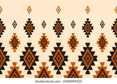 Ethnic ikat seamless pattern in tribal. Aztec geometric ethnic ornament print. Ikat pattern style. Design for background, wallpaper, illustration, fabric, clothing, carpet, textile, batik, embroidery.