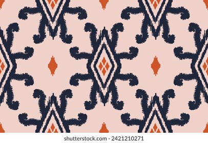 Patrón de ikat étnico sin fisuras en las tribus. Huella de ornamento étnico geométrico azteca. Estilo de patrón de Ikat. Diseño para fondo, papel pintado, ilustración, tela, ropa, alfombra, textil, batik, bordado.
