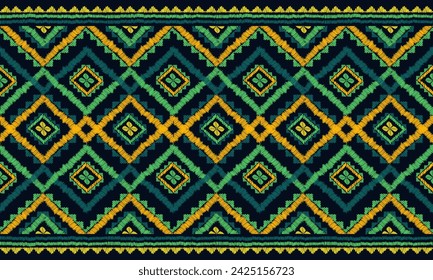 Ethnic ikat seamless pattern in tribal. Aztec geometric ethnic ornament print. Ikat pattern style. Design for background, wallpaper, illustration, fabric, clothing, carpet, textile, batik, embroidery.