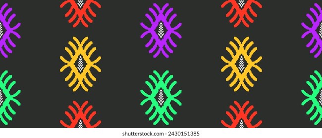 Ethnic ikat seamless pattern in tribal. Aztec geometric ethnic ornament print. Ikat pattern style. Design for background, wallpaper, illustration, fabric, clothing, carpet, textile, batik, embroidery.