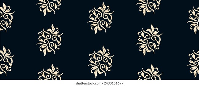 Patrón sin fisuras de ikat étnico en tribal. Estampado de ornamento étnico geométrico azteca. Estilo de patrón Ikat. Diseño de fondo, papel pintado, ilustración, tela, ropa, alfombra, textil, batik, bordado.