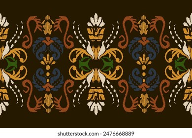 Ethnic ikat seamless pattern in tribal. Aztec geometric ethnic ornament print. Ikat pattern style. Design for background, wallpaper, illustration, fabric, clothing, carpet, textile, batik, embroidery.
