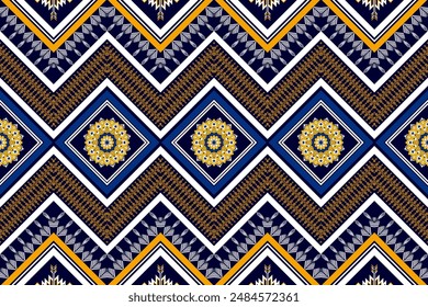 Patrón sin fisuras de ikat étnico en tribal. Estampado de ornamento étnico geométrico. Vector étnico tribal. Diseño de fondo, Fondo de pantalla, ilustración, tela, ropa, alfombra, textil, batik, bordado.