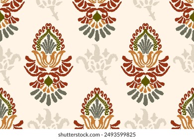 Ethnic ikat seamless pattern in tribal. Aztec geometric ethnic ornament print. Ikat pattern style. Design for background, wallpaper, illustration, fabric, clothing, carpet, textile, batik, embroidery.