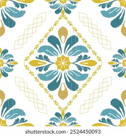 Ethnic ikat seamless pattern in tribal. Aztec geometric ornament print. Design for background, wallpaper, illustration, fabric, clothing, carpet, textile, batik, embroidery.