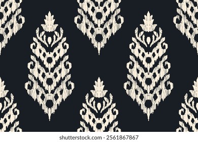 Ethnic ikat seamless pattern in tribal. Aztec geometric ethnic ornament print. Ikat pattern style. Design for background, wallpaper, illustration, fabric, clothing, carpet, textile, batik, embroidery.