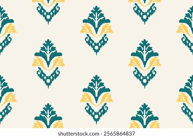 Ethnic ikat seamless pattern in tribal. Aztec geometric ethnic ornament print. Ikat pattern style. Design for background, wallpaper, illustration, fabric, clothing, carpet, textile, batik, embroidery.