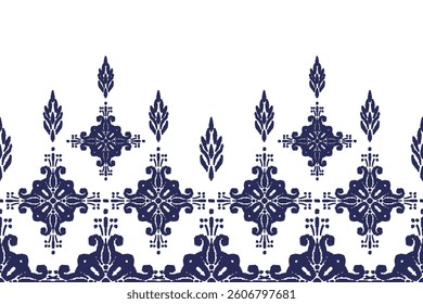 Ethnic ikat seamless pattern in tribal. Aztec geometric ethnic ornament print. Ikat pattern style. Design for background, wallpaper, illustration, fabric, clothing, carpet, textile, batik, embroidery.