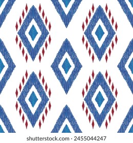 Patrón sin fisuras de ikat étnico en tribal.Textura de fondo de diseño geométrico en estilo nativo americano, mexicano, africano, retro.Fondo de arte de cultura popular geométrica azteca.Diseño abstracto boho para la decoración.
