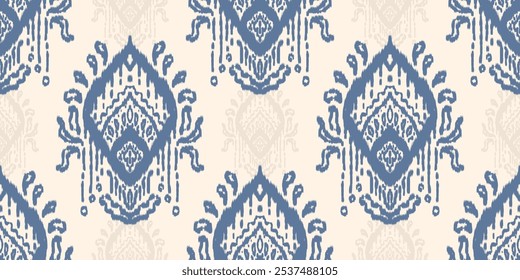 Ethnic ikat seamless pattern.beautiful pattern. floral embroidery, bohemian style, abstract flower art print. ethnic ikat abstract art. seamless fabric. ikat design for fabric, wallpaper, clothing.