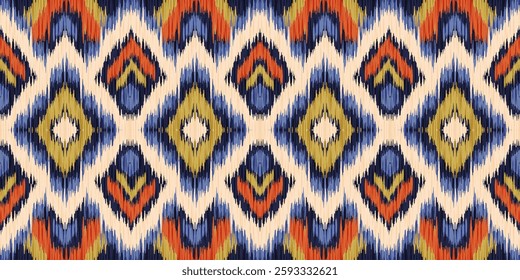 Ethnic ikat seamless pattern.beautiful pattern. floral embroidery, bohemian style, abstract flower art print. ethnic ikat abstract art. seamless fabric. ikat design for fabric, wallpaper, clothing.	