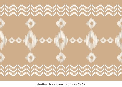 Ethnic ikat traditional motif fabric pattern geometric style.African Ikat embroidery Ethnic oriental pattern cream brown background wallpaper. Abstract,vector,illustration.Texture,frame,decoration.