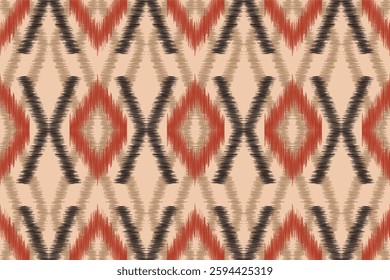 Ethnic ikat traditional motif fabric pattern geometric style.African Ikat embroidery Ethnic oriental pattern white cream brown background wallpaper. Abstract,vector.Texture,frame,decoration.