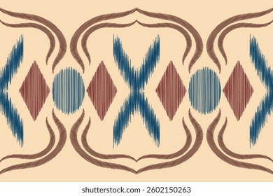 Ethnic ikat traditional motif fabric pattern geometric style.African Ikat embroidery Ethnic oriental pattern white cream brown background wallpaper. Abstract,vector.Texture,frame,decoration.