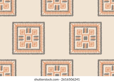 Ethnic ikat traditional motif fabric pattern geometric style.African Ikat embroidery Ethnic oriental pattern white cream brown background wallpaper. Abstract,vector.Texture,frame,decoration.