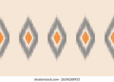 Ethnic ikat traditional motif fabric pattern geometric style.African Ikat embroidery Ethnic oriental pattern white cream brown background wallpaper. Abstract,vector.Texture,frame,decoration.
