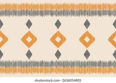 Padrão de tecido de motivo tradicional estilo geométrico.Africano Ikat bordado Padrão oriental étnico branco creme marrom fundo papel de parede. Resumo,vetor.Textura,moldura,decoração.
