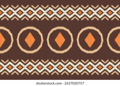 Ethnic ikat traditional motif fabric pattern geometric style.African Ikat embroidery Ethnic oriental pattern brown color background wallpaper. Abstract,vector.Texture,frame,decoration.