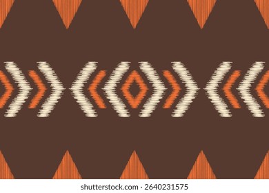 Ethnic ikat traditional motif fabric pattern geometric style.African Ikat embroidery Ethnic oriental pattern brown color background wallpaper. Abstract,vector.Texture,frame,decoration.